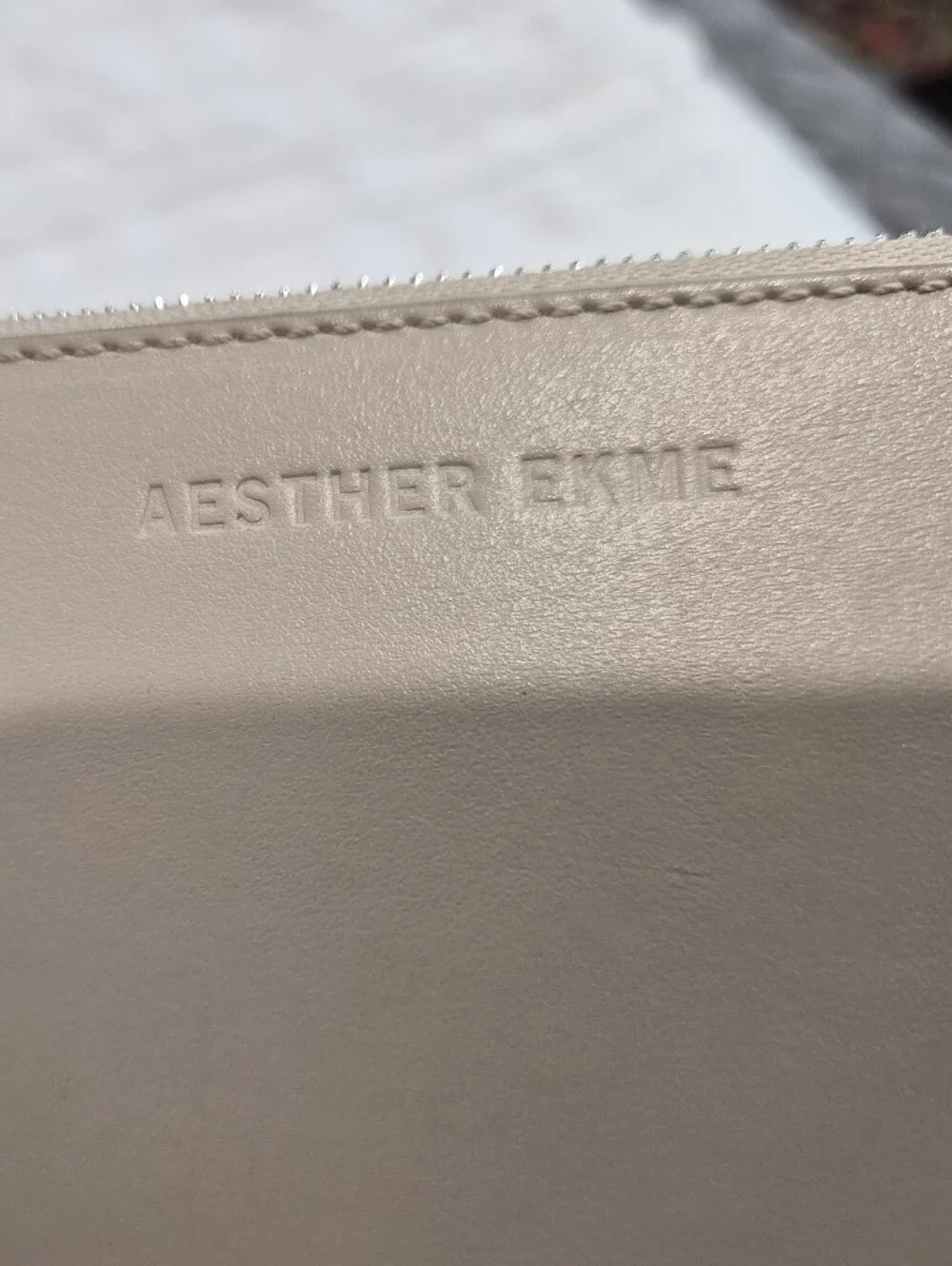 AESTHER EKME Leather Wristlet/Zip Pouch In Cream/Ivory Minimalist Made in Spain‎